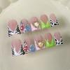 Short Duckbill Press-On Nails With Heart Star Ice-Transparent Cute Sweet Zebra Polka Dot Manicure Tips