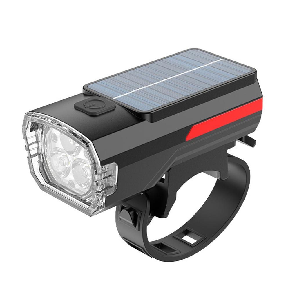 Solar Powered Light Strip with High- Horn, High/Low Beam High-Brightness Cycling Light, Outdoor Three-Light Bike Horn