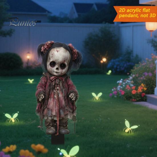 Weather Resistant Yard Decor Halloween Scarecrow Garden Stake, 2D Flat Creepy Zombie Ornament, Spooky Doll Horrifying Lawn Ornaments Decoration, Scary