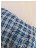 Blaue Dreifarbige Patchwork-Karos Jacquard Kordelzug Schultertasche - Vielseitige Sommer-Crossbody-Tasche