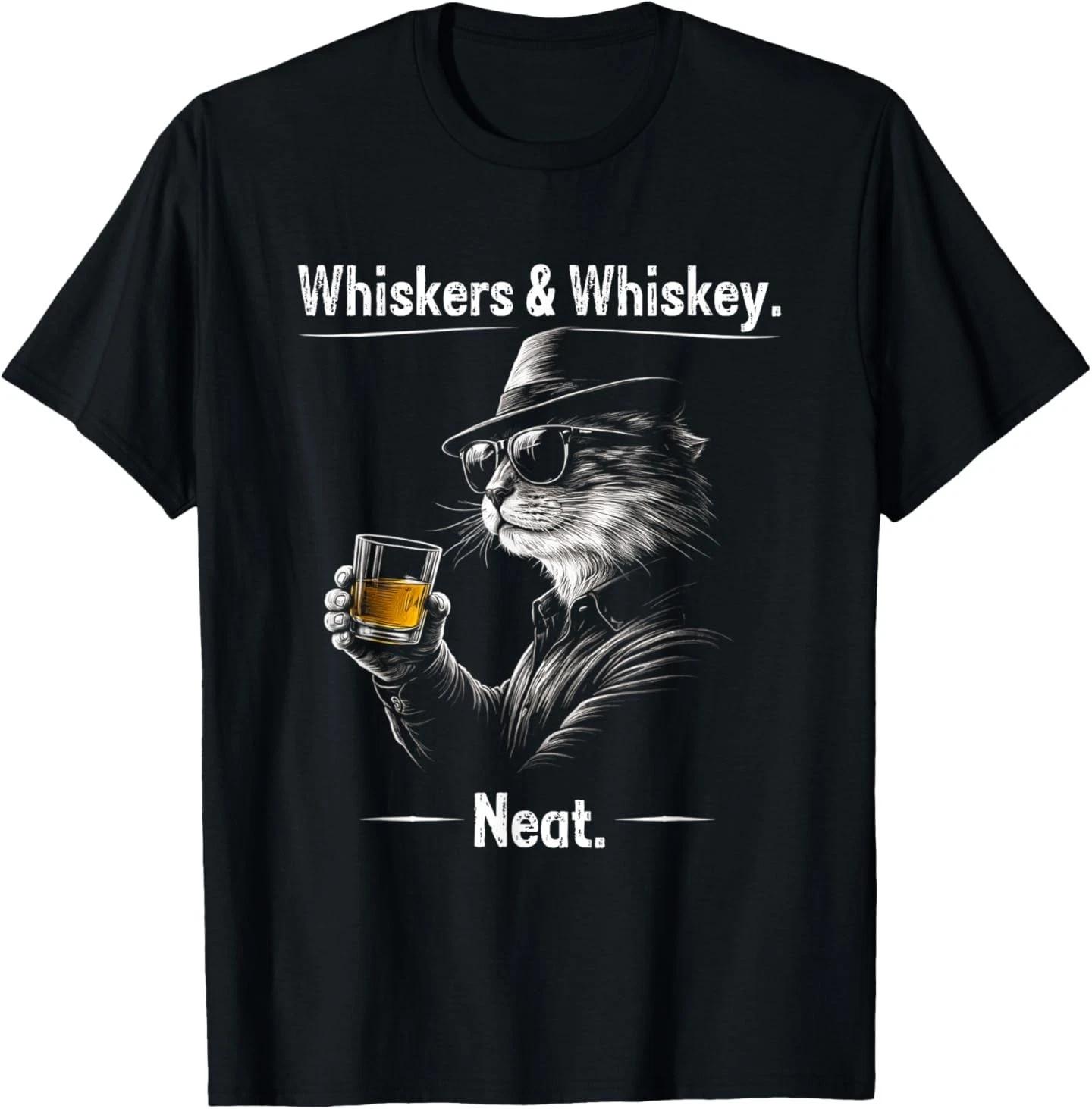 Whiskers and Whiskey Neat Cat Lover T-Shirt L