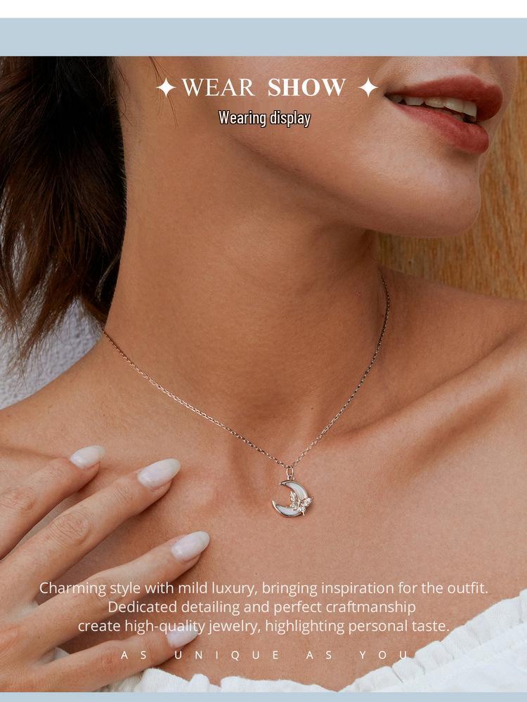 Everjoy Exquisite Moon Butterfly Necklace in S925 Sterling Silver - Versatile Women's Jewelry Accessory