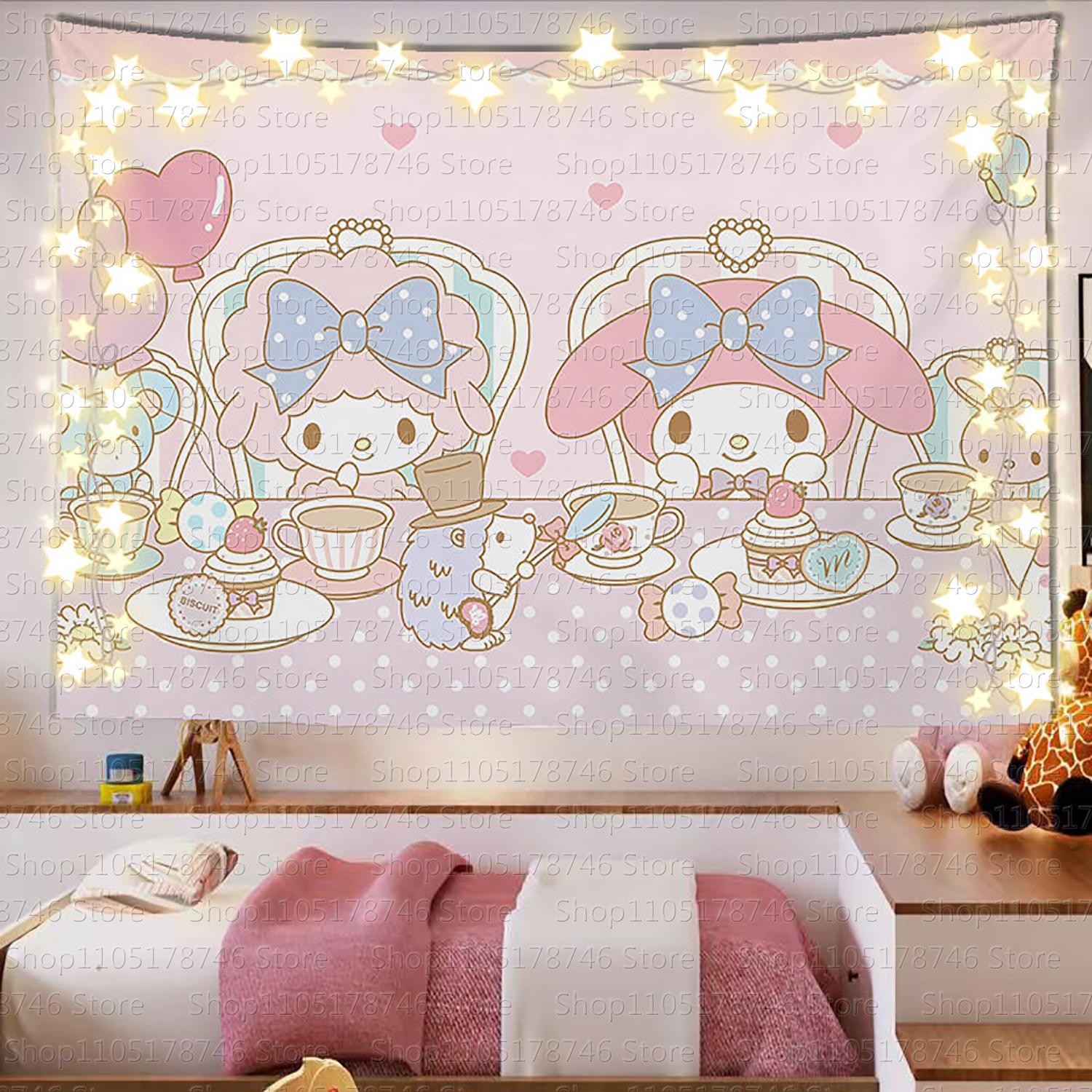 

Sanrio Mikko Cute Cartoon Background Tapestry Ins Style Room Decor Hanging Cloth for Dormitory Rental Room Decor 74x94cm(29x37in)