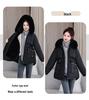 Petite Women's Thickened Down Parka with Fleece, Large Fur Collar, Korean Style, Waist-Cinched Hooded Jacket