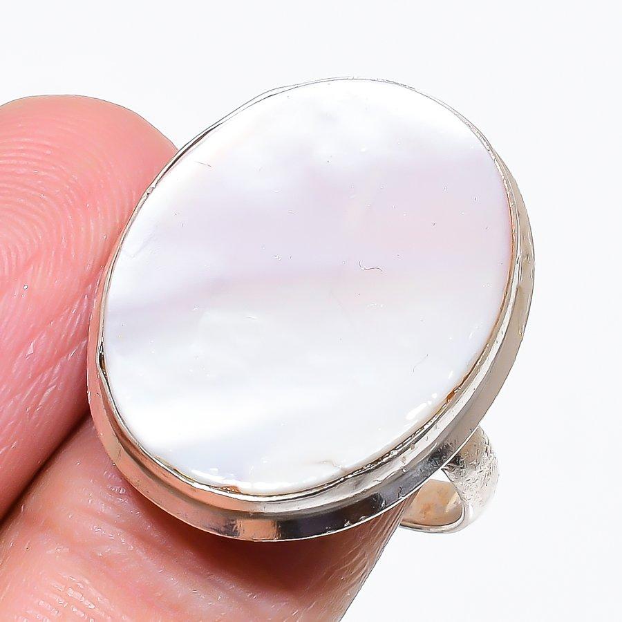 Mother Of Pearl Gemstone Handmade 925 Sterling Silver Jewelry Ring Size 9 KJ-544