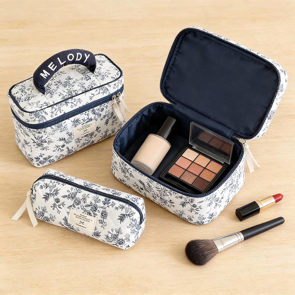 Airfriend Flower Makeup Bag Large Cosmetic Organizer Bag Woman Travel Toiletry Set Of Cosmetic Bags 3 Pcs Quilted Makeup Bag