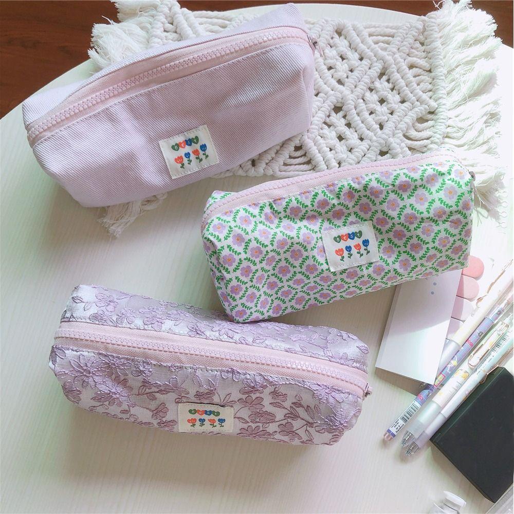 Simple Canvas Multi-function Zipper Pencil Bag Storage Bag Cosmetic Bag Stationery Pouch