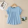 ZANZEA Blusa Casual da Donna a Maniche Corte e Girocollo a Tinta Unita