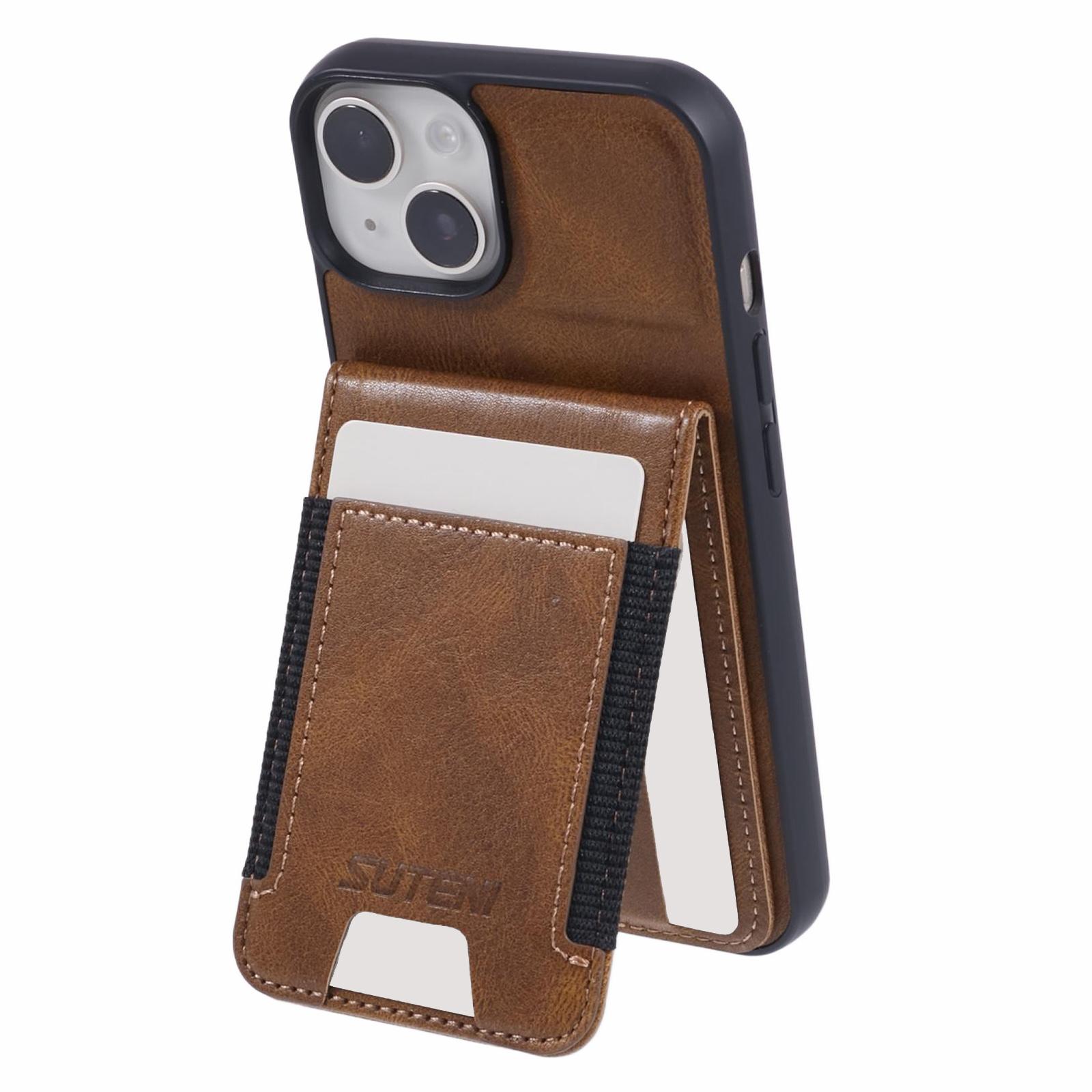 

SUTENI H03 For iPhone 14 Case Card Holder Kickstand Protective Cover Brown