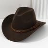 Western Cowboy Hat Men's and Women's Felt Top Hat Metal Rivet Leather Square Buckle Belt Hat Party Jazz Hat