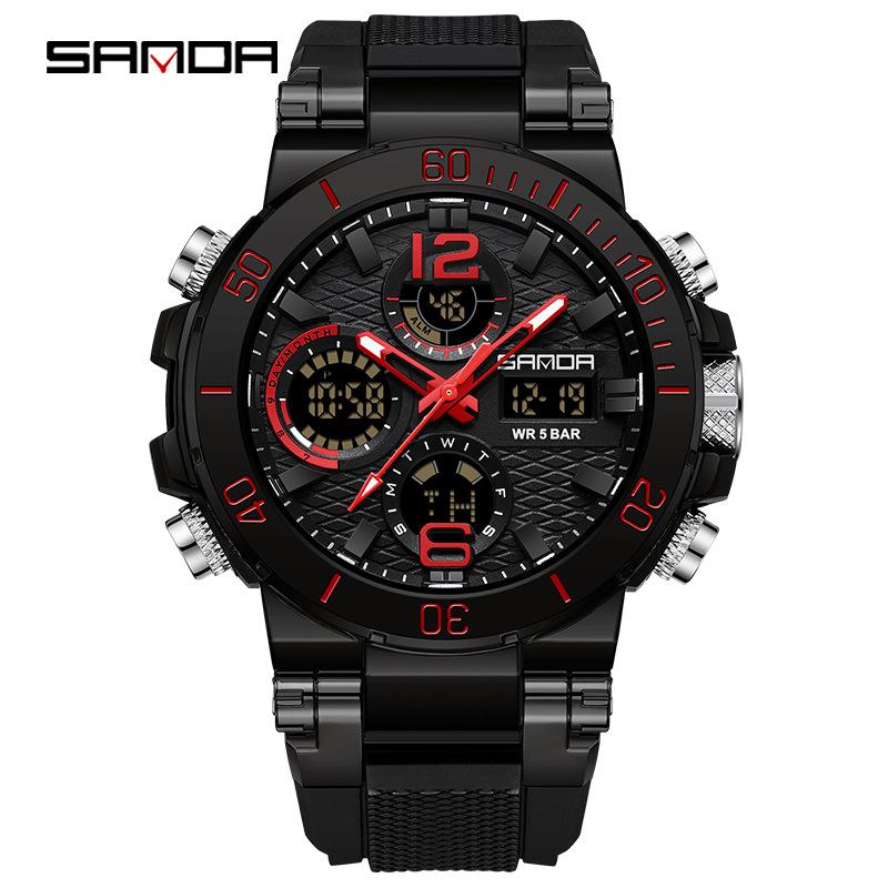SANDA Watch Cool Trend Multifunctional Sports Waterproof Dual Display Electronic Watch