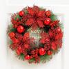 Christmas Wreath for Front Door Artificial Pine Needle Wreath with Balls Bows Flowers Merry Christmas Hanging Decor for Home Wall Window Porch Indoor
