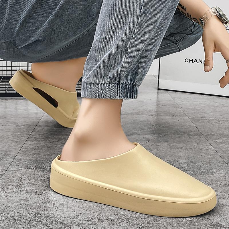 Papuci de casă respirabili pentru bărbați, șlapi, pantofi de plajă pentru bărbați, vară, modă nouă, cool, exterior, jumătate de papuci pentru bărbați, papuci ușori și confortabili