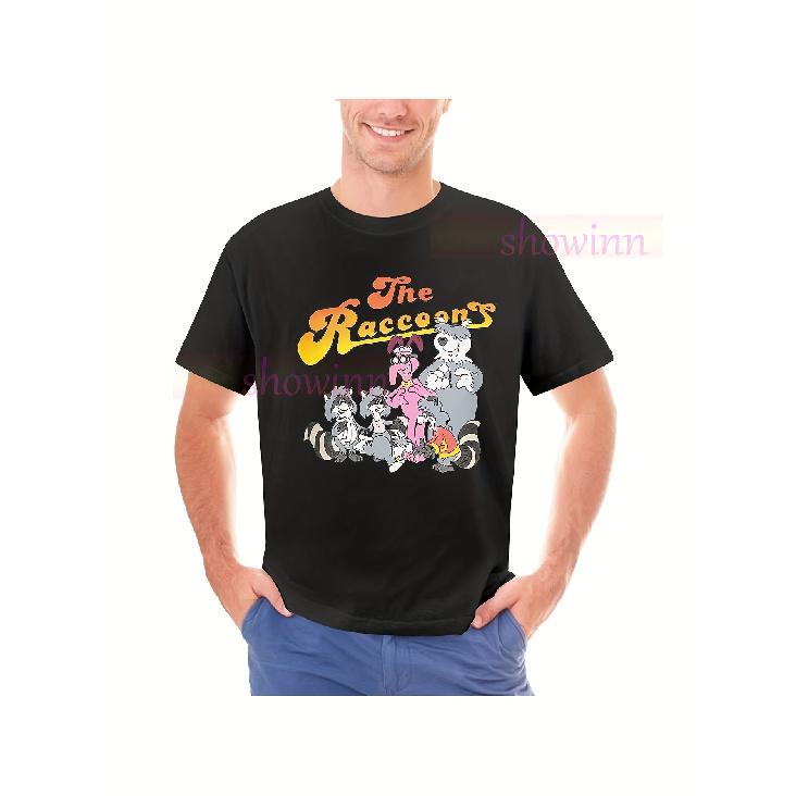 Men S The Raccoons 80s Retro Cartoon & Racing Vintage T-Shirt - Officially Licensed Nostalgic TV Show Design with Raccoon Characters & Classic Car S чёрный