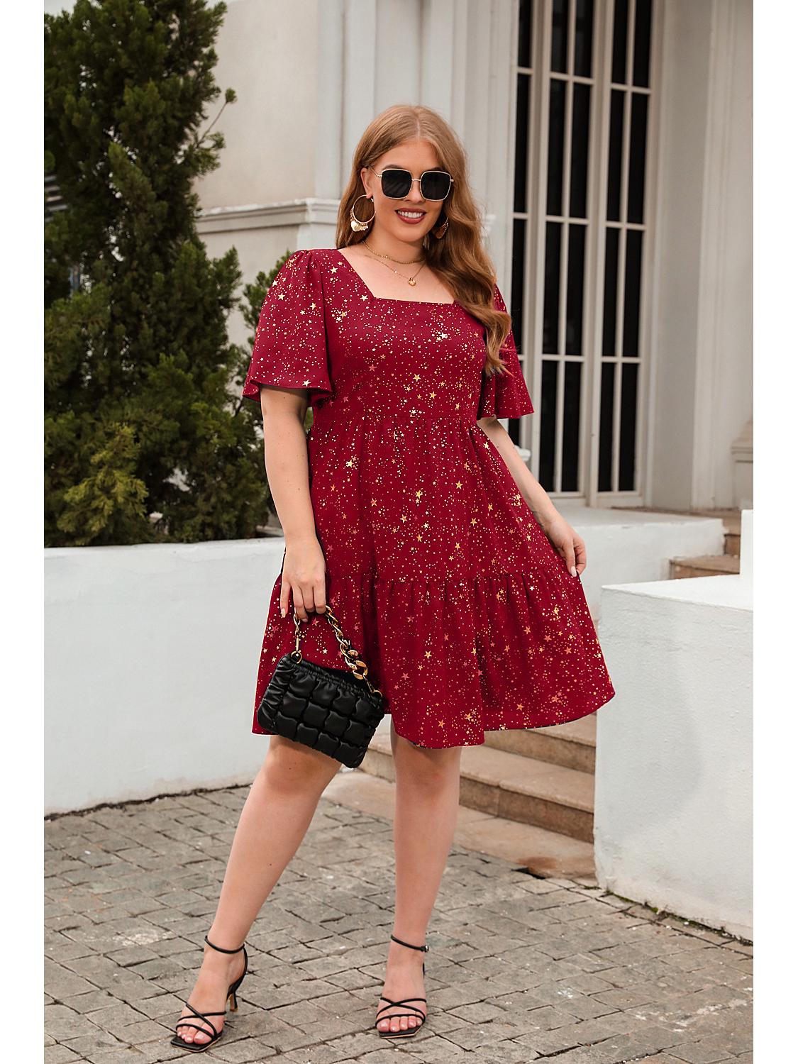 

Платье для коктейльной вечеринки больших размеров с горячим тиснением - Женская одежда 4XL красный