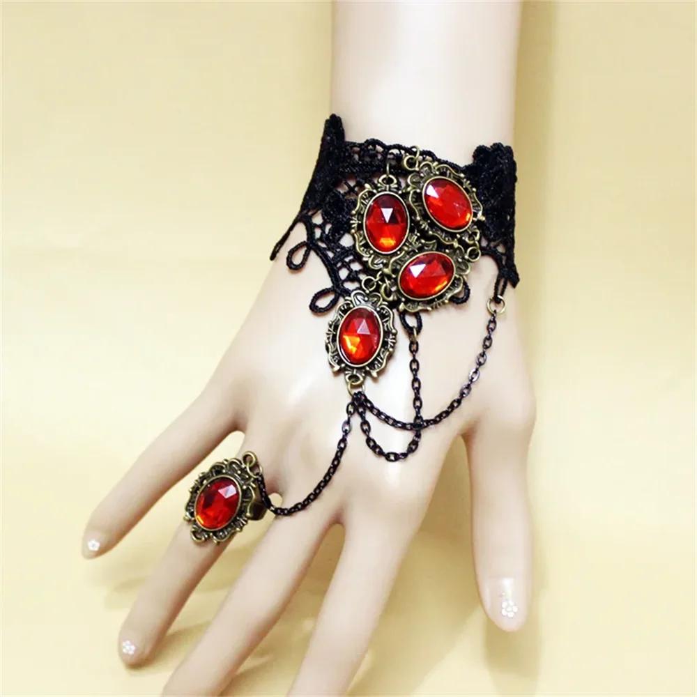 B131 2026 New Model Gothic Steampunk Lace Cuff Fingerless Glove Arm Warmer Bracelet Black Halloween Older Sister Accessories