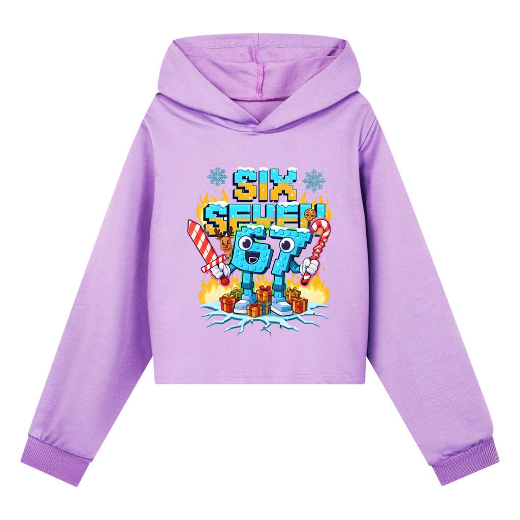 5193 Kinder Mädchen Steal a Brainrot 67 Six Seven Bedruckt Lässige Langarm Kapuzenpullover Sweatshirt Oberteil