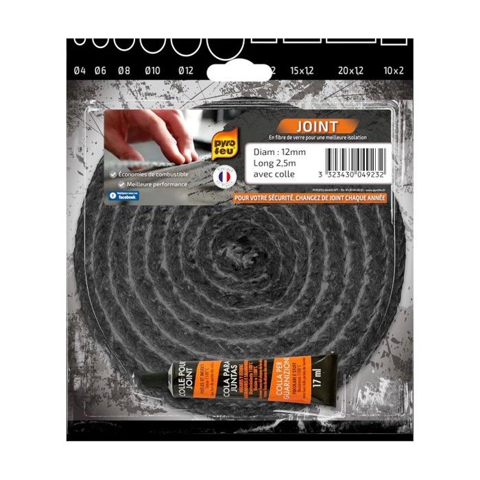 Joint tressé pour insert et poêle longueur 2,5m Ø 12mm