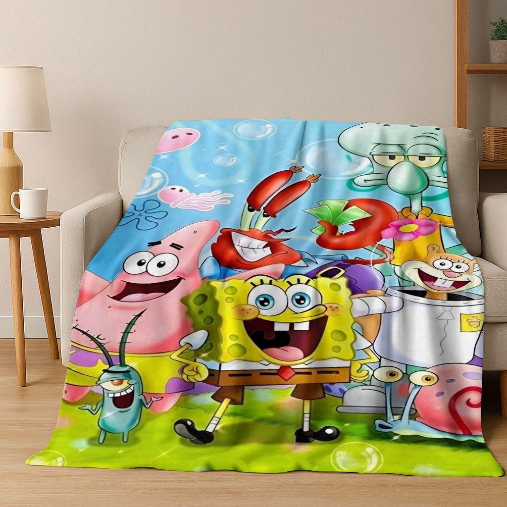 

Cartoon S-SpongeBob SquarePants Patrick Star Flannel Blanket Soft Throw Blanket for Bed Bedroom Living Room Travel Picnic Gift 75x90cm