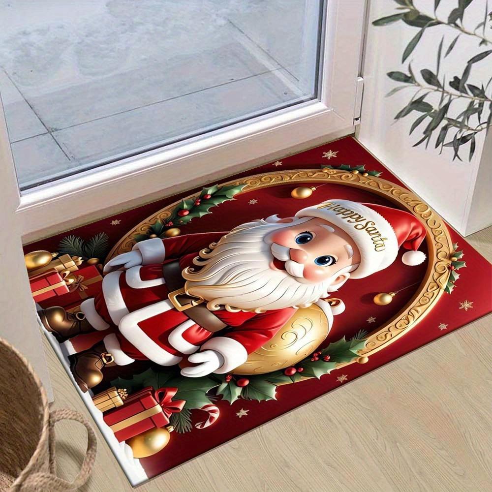 1pc Christmas Themed Rug, Cute Santa Claus Print, Bedside Carpet, Non slip Laundry Room Mat, Machine Washable Water Absorbing Entrance Door