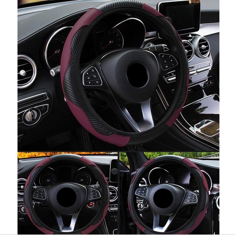 6 Colors Car Steering Wheel Cover Breathable Anti Slip PU Leather Steering Covers Suitable Auto Decoration Carbon Fiber