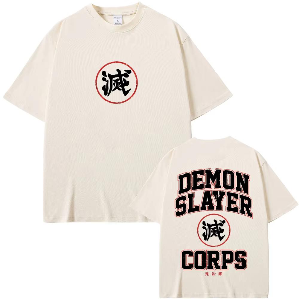 Anime Demon Slayer Corps Logo Graphic T-shirts Summer Men's Women Casual Cotton Retro Tshirt Male Oversized Short Sleeve T Shirt