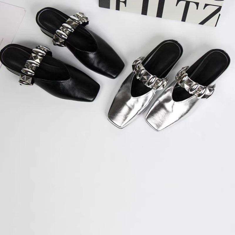 Luxury Crystal Women Flats Slippers Square Toe Mules Shoes Designer Slingback Sandals Summer Home Shoes 2025 Walking Zapatillas