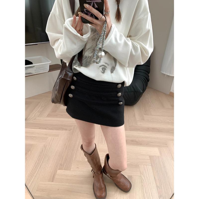 Moqie Stylish Retro Double-Breasted High-Waist Slim A-line Wool Skirt MQ1075 Medium чёрный