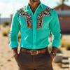 Men's Retro Fashion Printed Long-Sleeve Shirt, Western Cowboy Style, Slim Fit Casual Shirt, Comfortable Fabric, Sizes XS-6XL