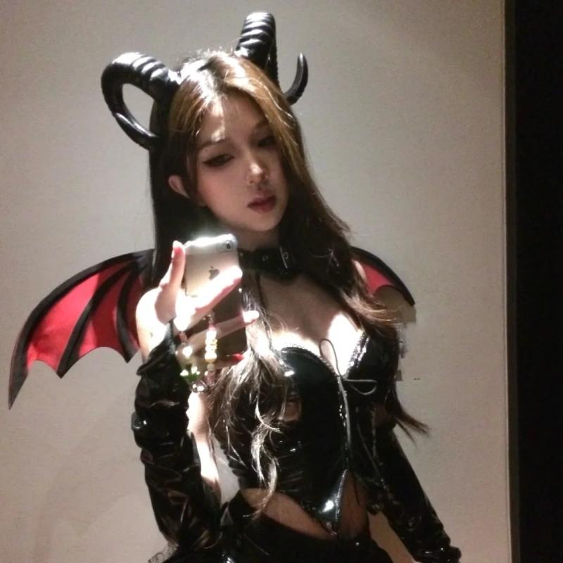 Dunkles Halloween Succubus Dämonen Kopfschmuck: Ziegen- & Kuhhorn Cosplay Stirnband