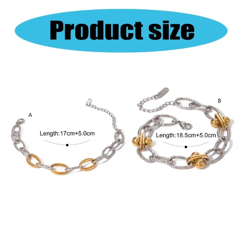 Stainless Steel Double Tone Handmade Bead Chain Bracelet Adjustable Length Wristchain Fashionable Wristwear Jewelry
