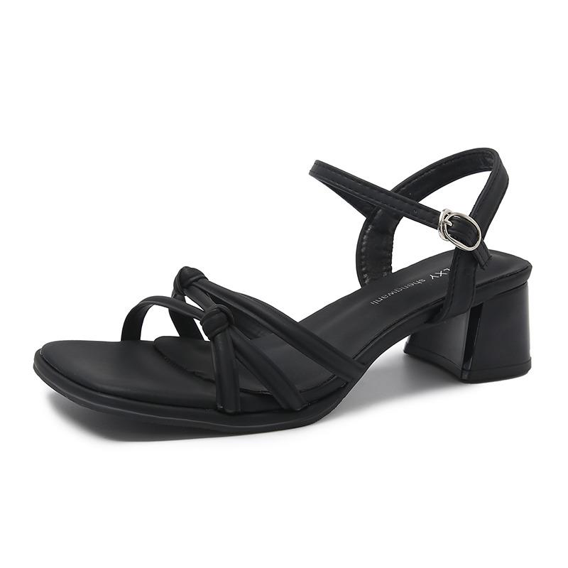 2025 Sexy Intertwined Silver Decoration Women's Sandals Open Toe Low Heels Sandals Summer Ankle Buckle Strap Party Shoes