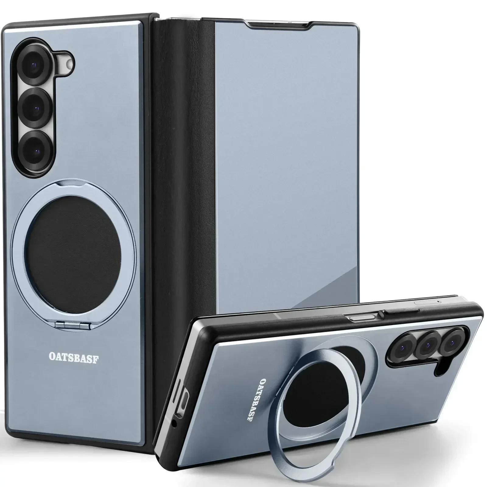 

Eary For Samsung Galaxy Z Fold 6 5 Phone Case for Magsafe Kickstand 360° Rotatable Leather Full Body Protective Cover with Ring For Galaxy Z Fold6 сірий колір