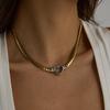 Yori 14K Gold Hollow Heart Flat Snake Chain Necklace Vintage Stainless Steel Elegance Jewelry Gift for Women