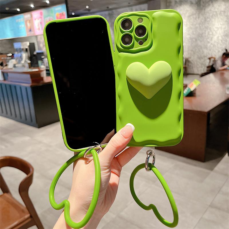 3d Creative Love Heart Wavy Edge Mustard Green Telefonveske For Iphone 14 13 Pro Max 12 11 X Xs Xr 7 8 Plus Beskyttende bakdeksel
