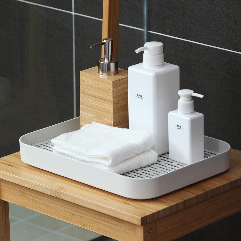 Solid Color Double Layer Japanese Kitchen Tray: Rectangular Storage Rack for Cups, Fruits, Vegetables, and Tea.