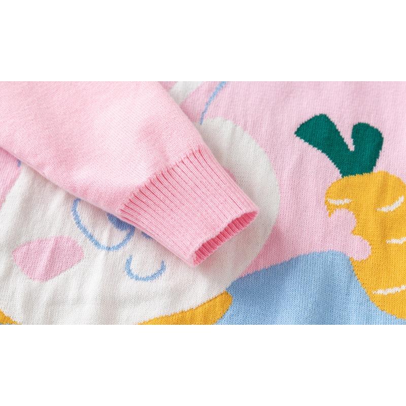 Children's Clothing Girls Cute Bunny Jacquard Fine Cotton Sweater Baby Double-layer Warm Knitted Primer