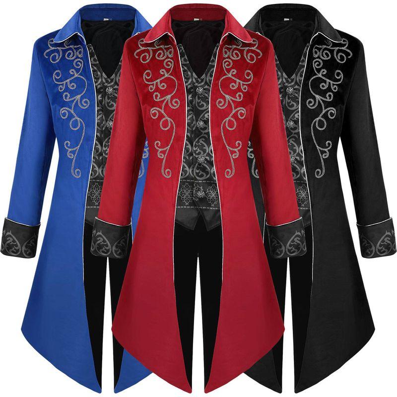 2024 New Foreign Trade European and American Medieval Men's Coat with Silver Trim Tailcoat Steampunk Retro Performance Costume