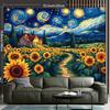 2D Van Gogh inspirierte Sternenhimmel Sonnenblumen Wandteppich für Boho & Künstlerische Heimdekoration