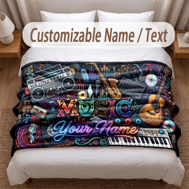 Music General Theme Soft Blanket Personalized Custom Name Text Print Warm Blanket Home Sofa Bedroom Decor