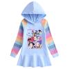 Spring & Autumn Kpop Demon Hunter Hooded Princess Dress with Ruffles & Cartoon Rainbow, Long Sleeve for Girls
