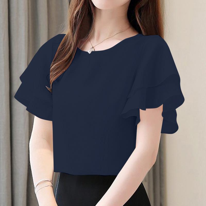 

ZANZEA Женская летняя блузка с круглым вырезом, оборками и короткими рукавами, повседневная 5XL