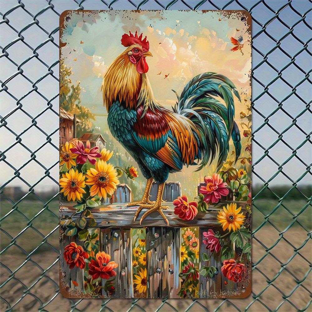 Vintage Rooster Floral Metal Sign Victorian Style Wall Art X Inch Rustic Farmhouse Decor for Home Porch Garden