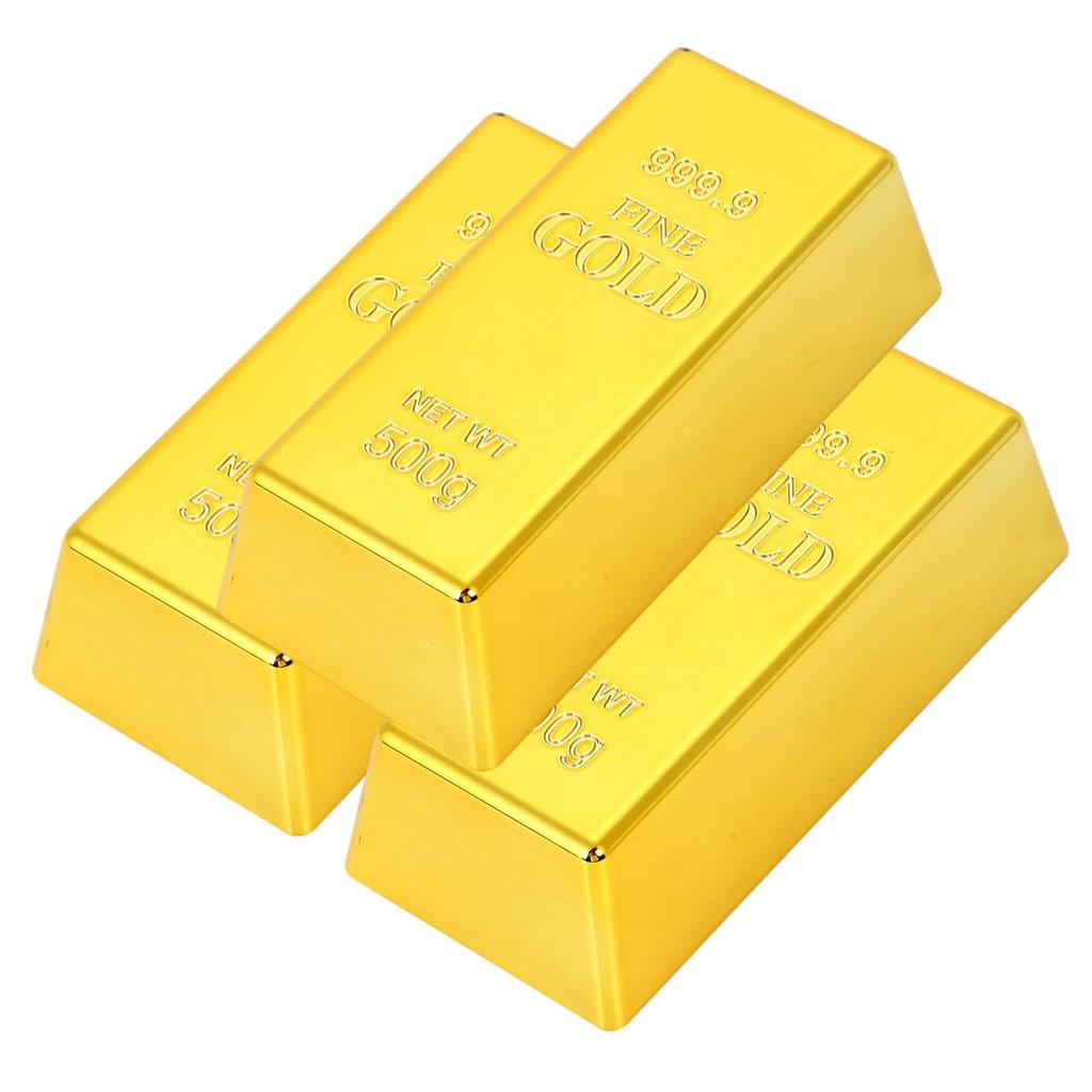 Gold Bar Replica Set of 3 Gold Bars Ingots Toys Figurines Objects Ornaments Decorations Displays Miscellaneous Goods Parties Events Props [Queen-b]
