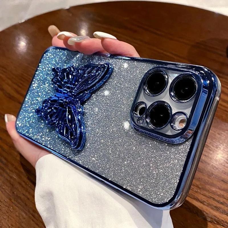 3D Butterfly Phone Holder Crystal Bracelet Glitter Plating Case for Iphone 15 14 13 12 Mini 11 Pro XS Max XR 8 7 Plus Cover