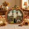 Fall Harvest Home Decoration Halloween Ghost Wooden Tabletop Ornament, 2D Flat Cute Reading Bathing Thanksgiving Table Centerpiece Watering