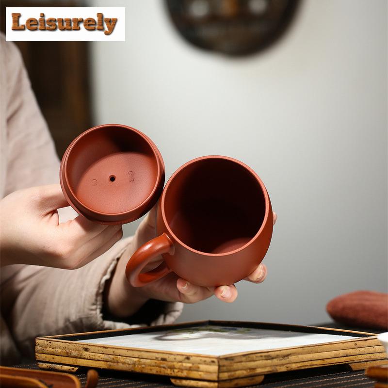 380ml Yixing Purple Clay Tea Mug Handmade Covered Cup Raw Ore Zhu Mud Kettle Chinese Zisha Tea Set Cafes Supplies Customized