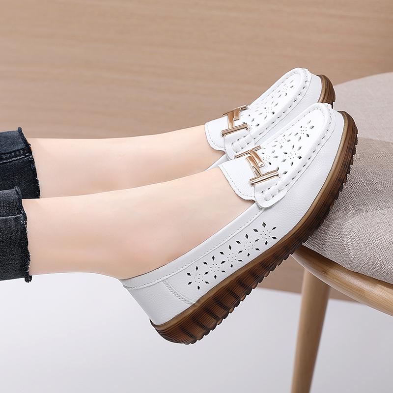Women Moccasins Penny Loafers Casual White Nurse Footwear Summer Hole Driving Walking Shoes Plus Size