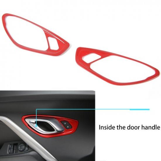 2pcs Red Inner Side Door Handle Frame Decor Cover Trim For Chevrolet Camaro 17+