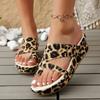 Fashion 2025 New Plus Size Women's Open Toe Slippers Summer Leopard Print Platform Thong Sandals Outdoor Hot Sale Casual Daily Slippers